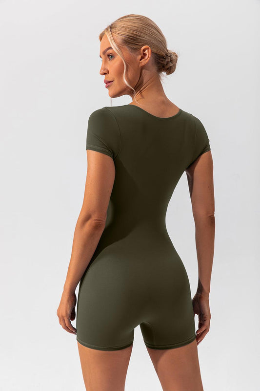 Square Neck Cap Sleeve Active Romper - Znvia