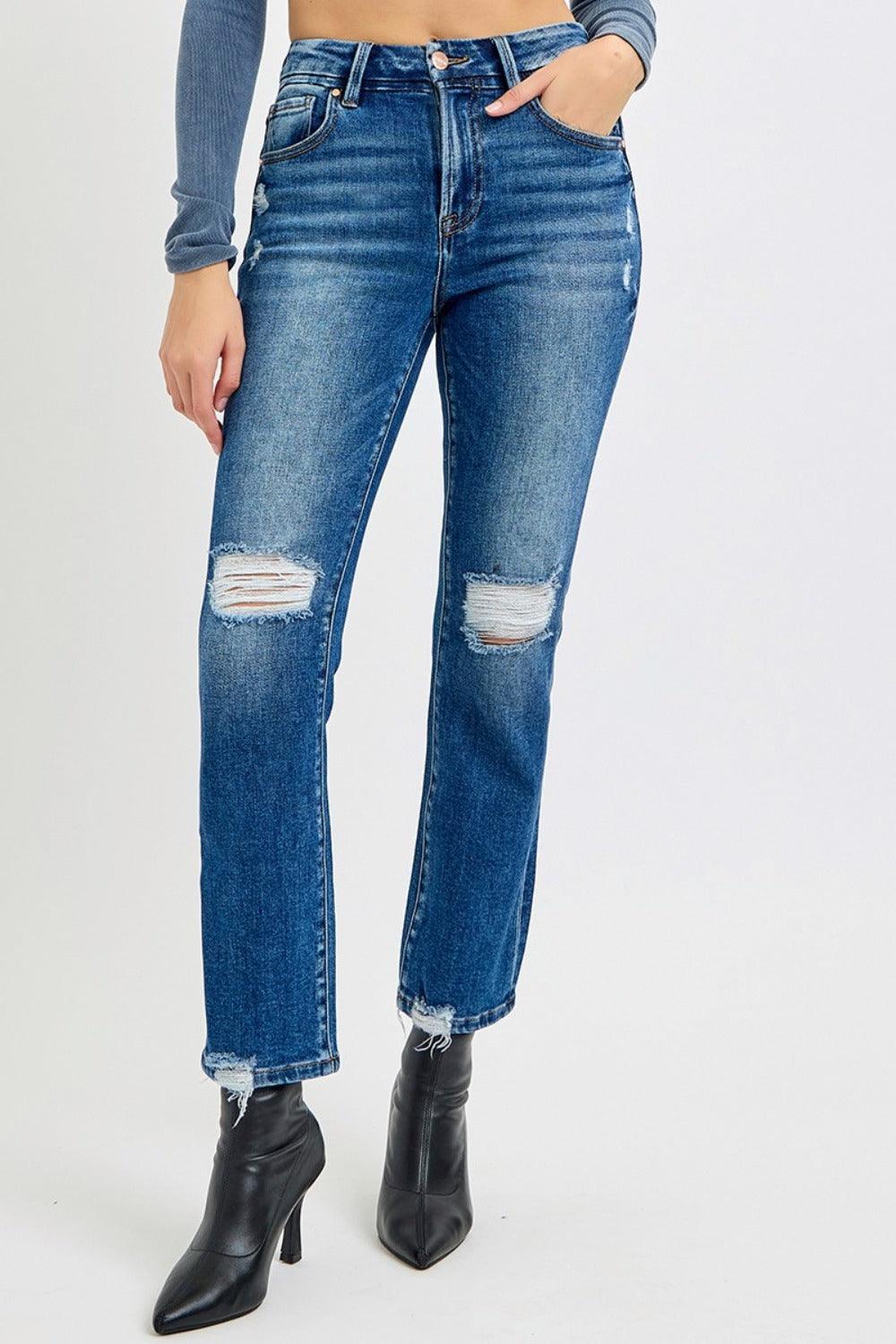 Full Size High Rise Distressed Crop Straight Jeans – Effortless Style with a Trendy Edge - Znvia