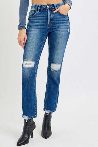 Full Size High Rise Distressed Crop Straight Jeans – Effortless Style with a Trendy Edge - Znvia