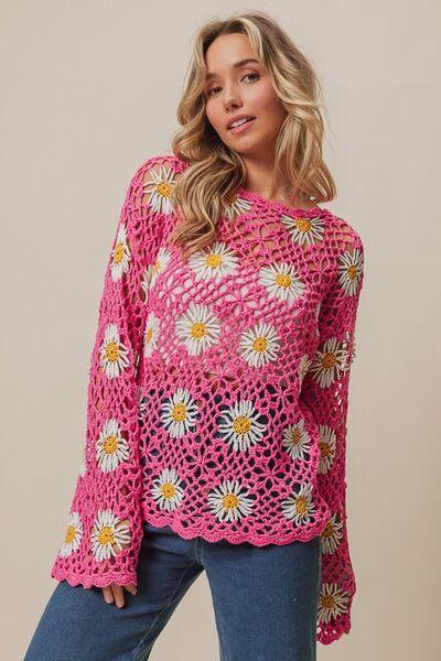 Floral Crochet Net Lace Cover Up - Znvia