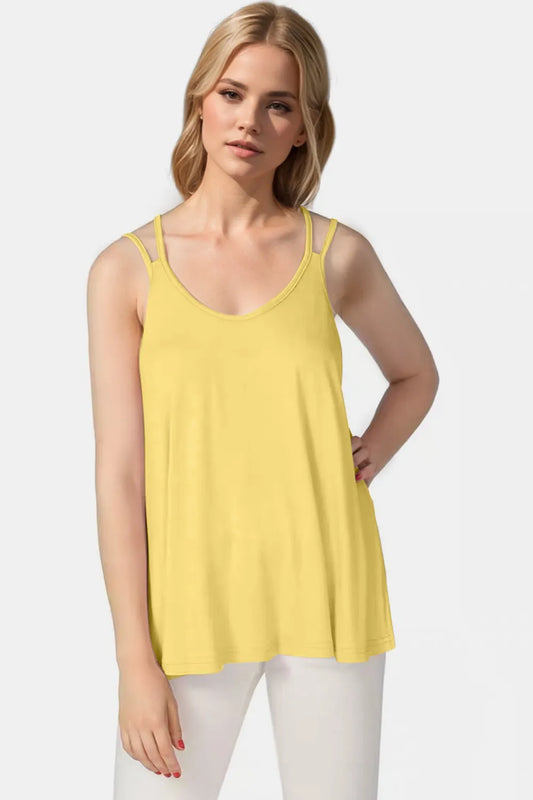Bamboo Scoop Neck Double Spaghetti Straps Cami - Znvia