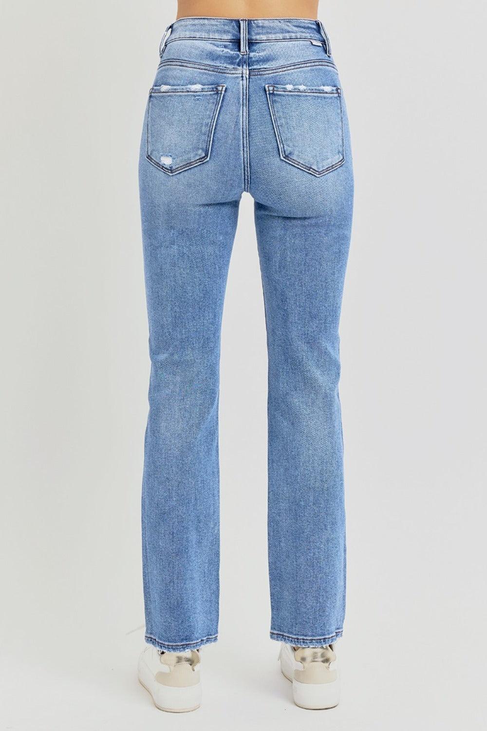 Full Size Distressed High-Rise Ankle Straight Jeans - Znvia