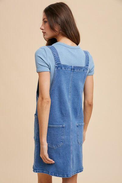 Wear Wide Strap Denim Overall Dress with Pockets - Znvia