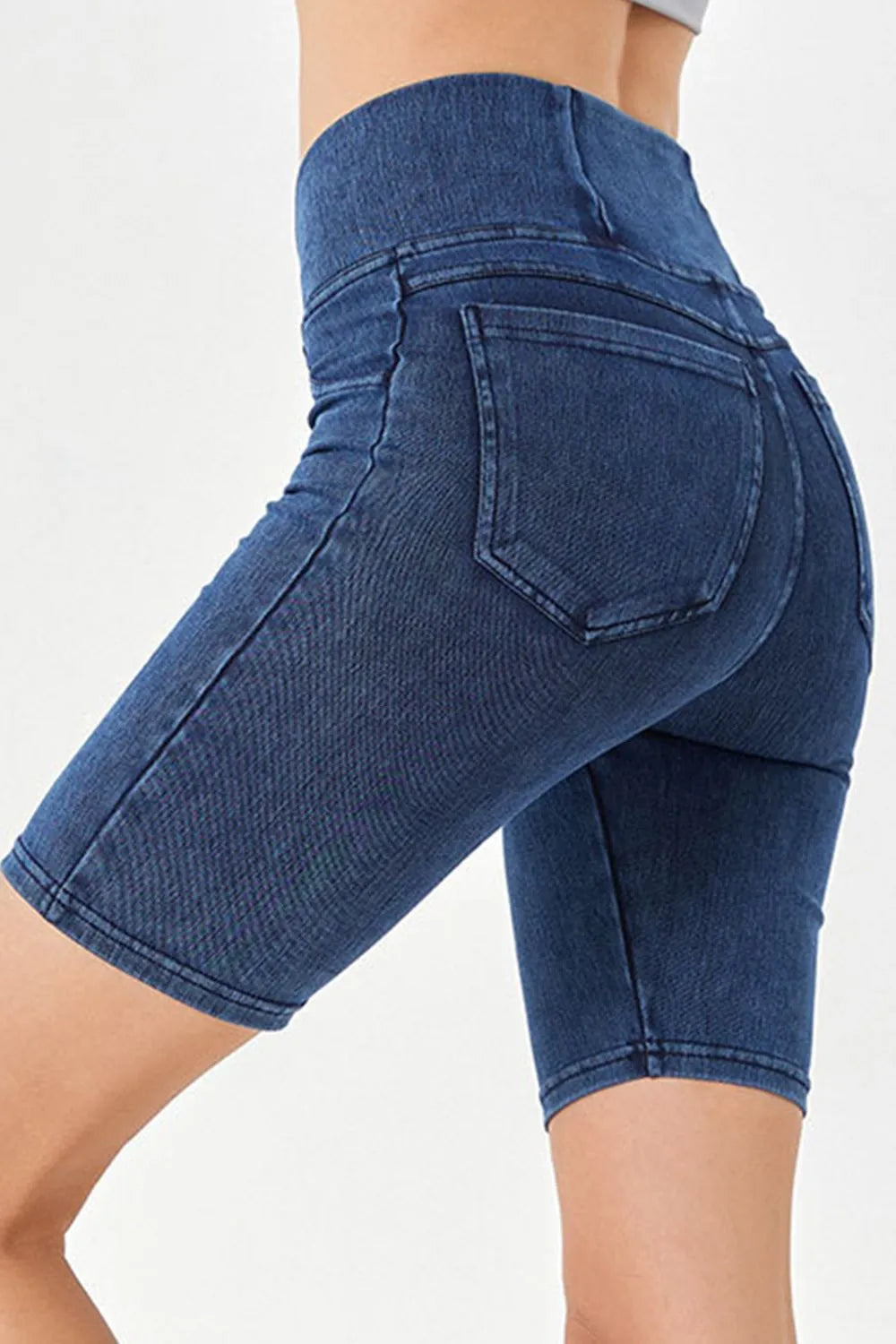 Asymmetrical Waist Denim Shorts with Pockets - Znvia