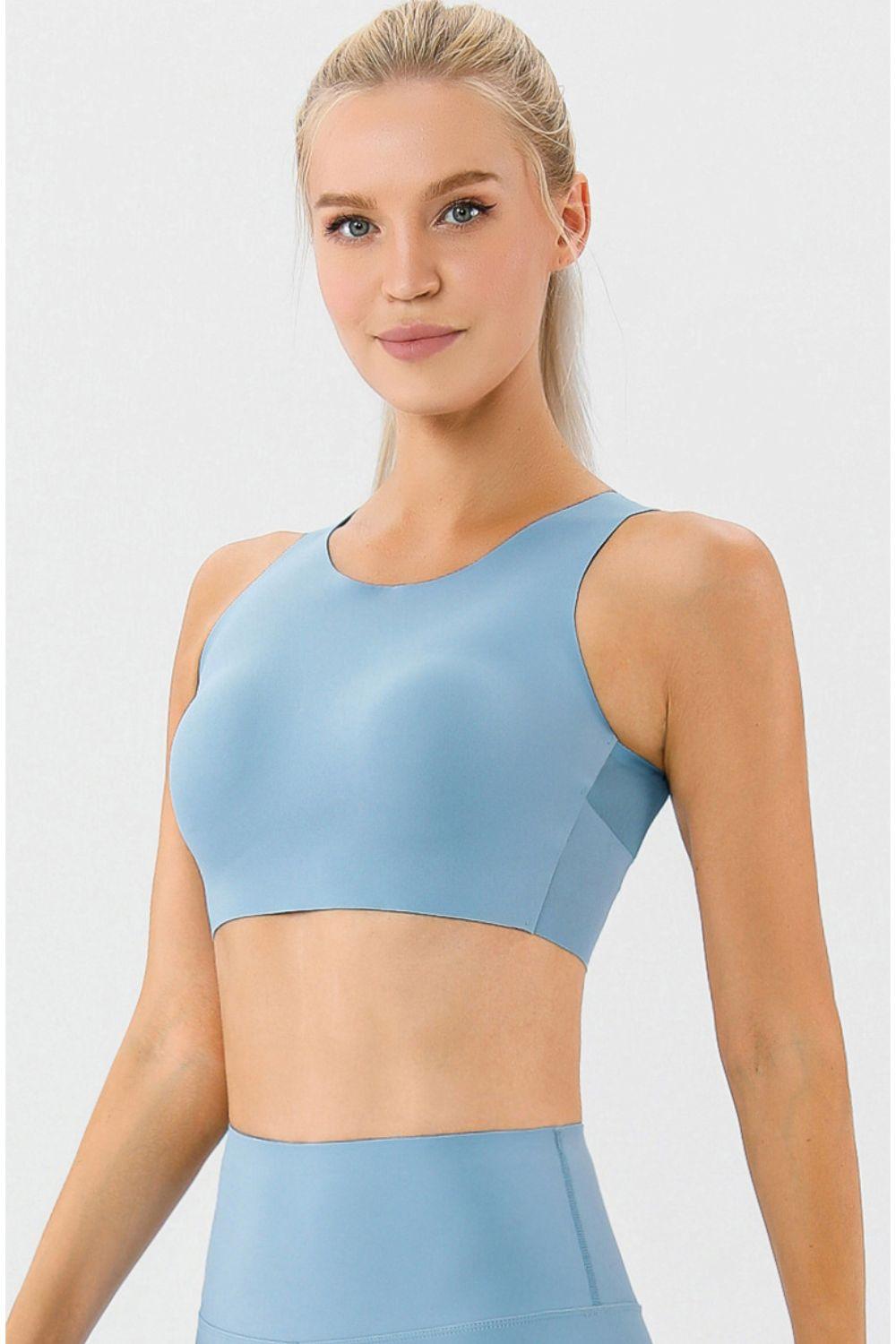 Round Neck Wide Strap Active Bra - Znvia