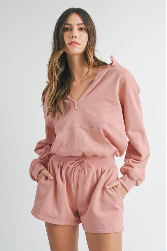 French Terry Hooded Romper - Znvia