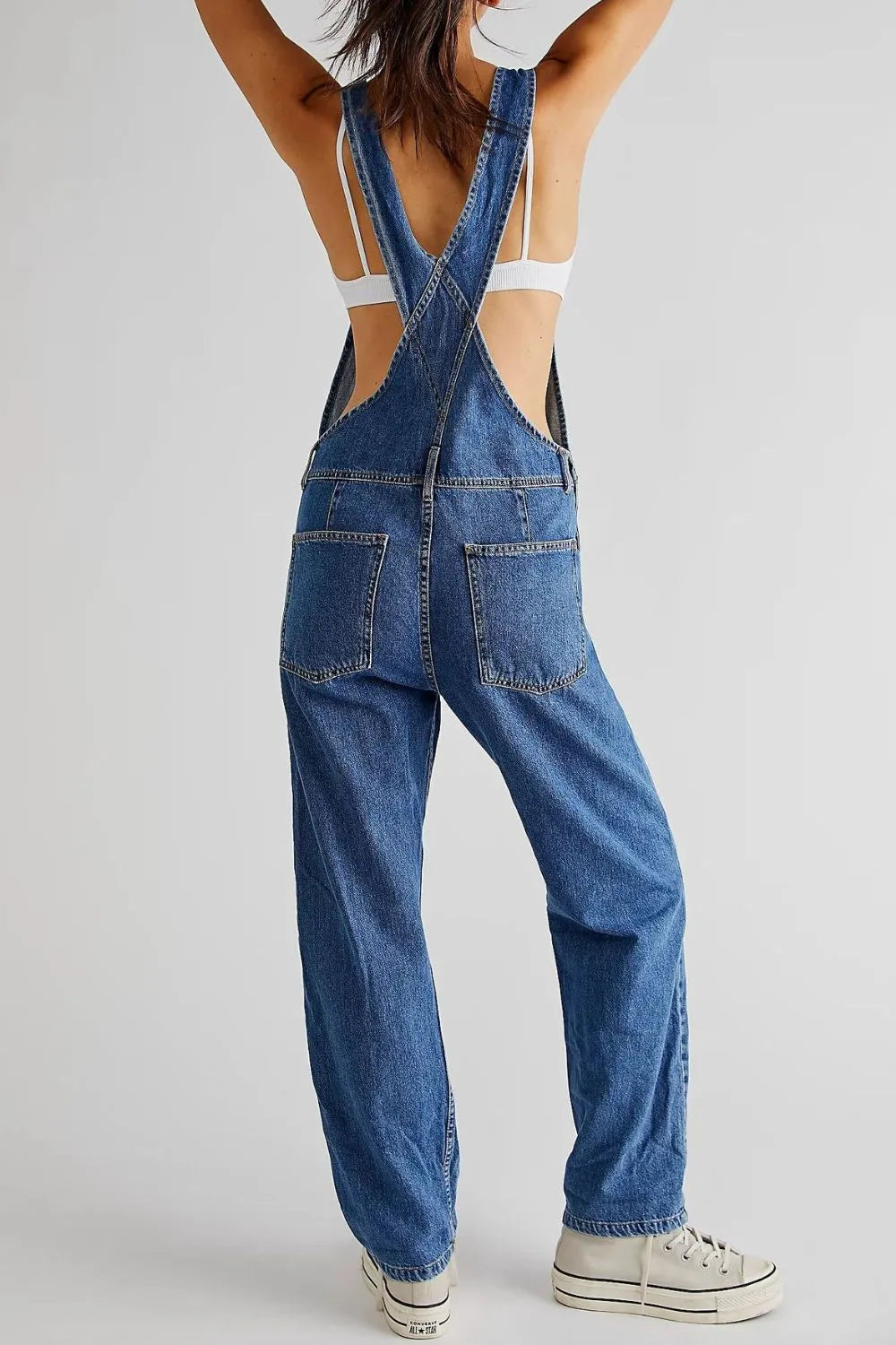 Wide Strap Square Neck Denim Overalls - Znvia