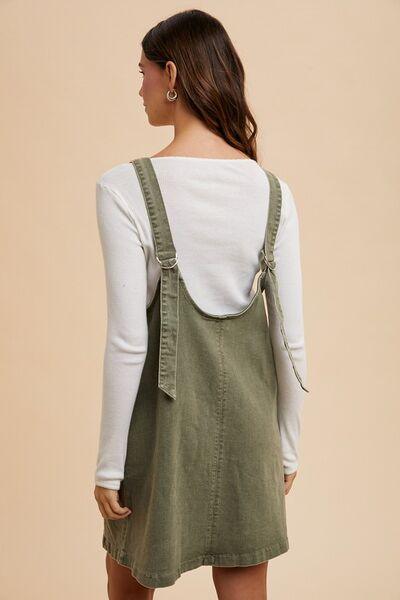 V-Neck Adjustable Strap Denim Overall Dress with Pockets - Znvia