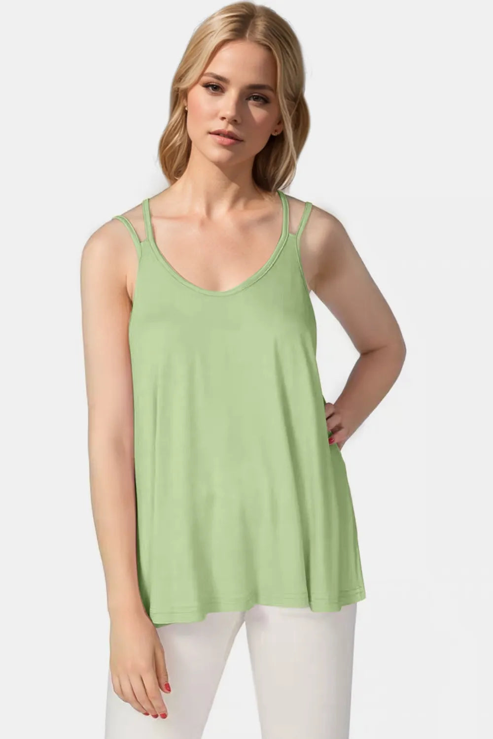 Bamboo Scoop Neck Double Spaghetti Straps Cami - Znvia