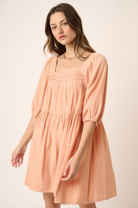 Pintuck Detail Tie Back Mini Dress - Znvia