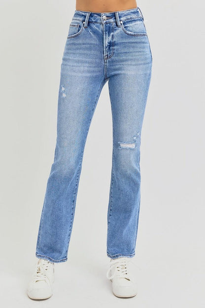 Full Size Distressed High-Rise Ankle Straight Jeans - Znvia