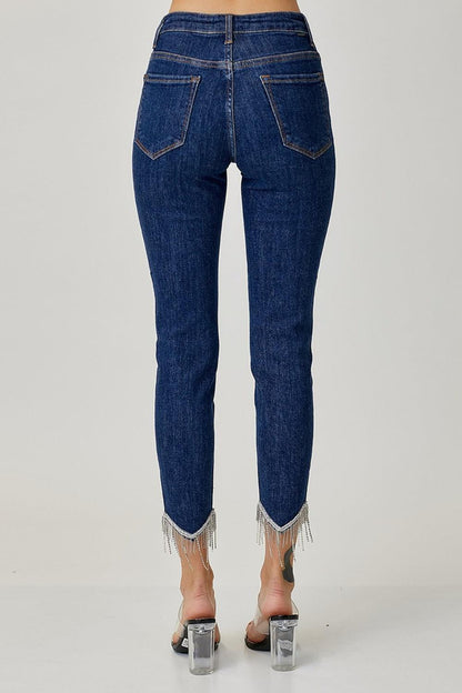 Full Size Embellished Mid Rise Crop Skinny Jeans – Sparkle, Style, and Confidence! - Znvia