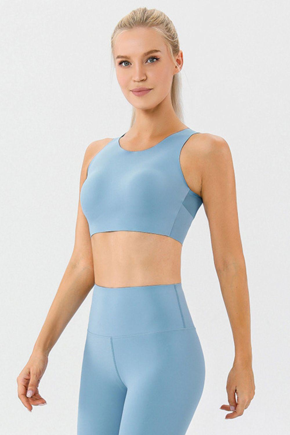 Round Neck Wide Strap Active Bra - Znvia