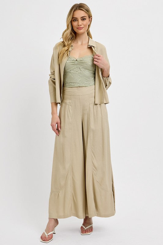Shirring Detail Wide Leg Pants – All-Day Comfort - Znvia
