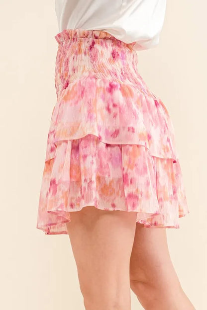 Sparkling Tiered Skort with Smocked Waist Design - Znvia