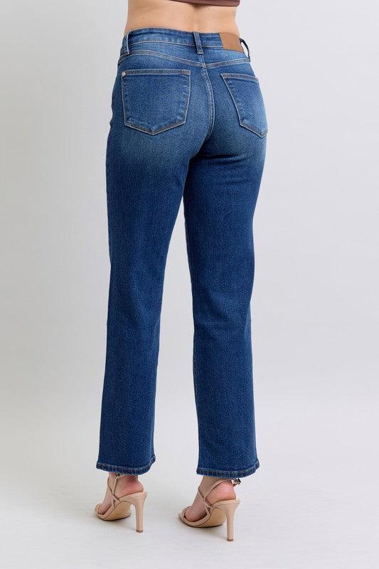 Full Size Side Seam Detail Straight Jeans with Pockets - Znvia