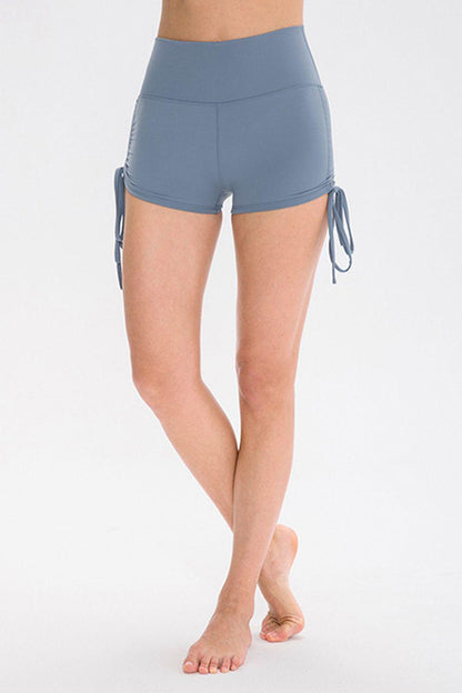 Drawstring Wide Waistband Side Tie Sports Shorts - Znvia