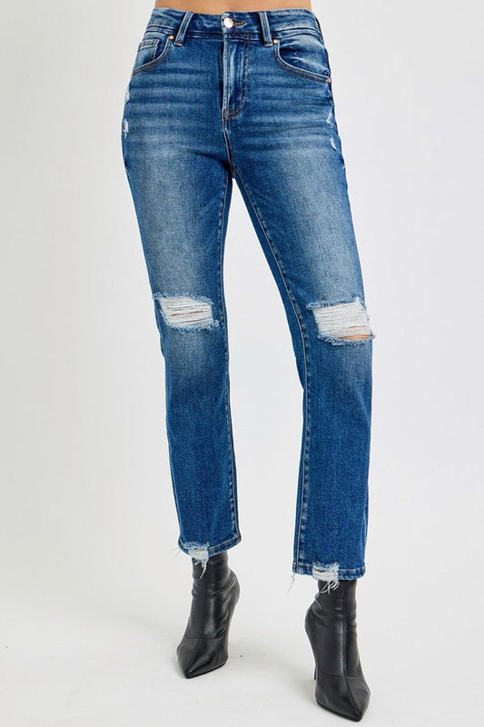 Full Size High Rise Distressed Crop Straight Jeans – Effortless Style with a Trendy Edge - Znvia