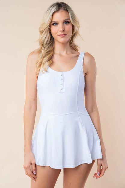 Sleeveless Performance Knit Swim Dress with Built-In Shorts - Znvia