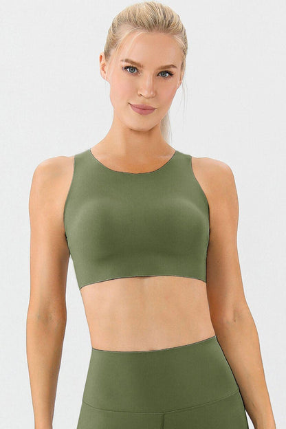 Round Neck Wide Strap Active Bra - Znvia