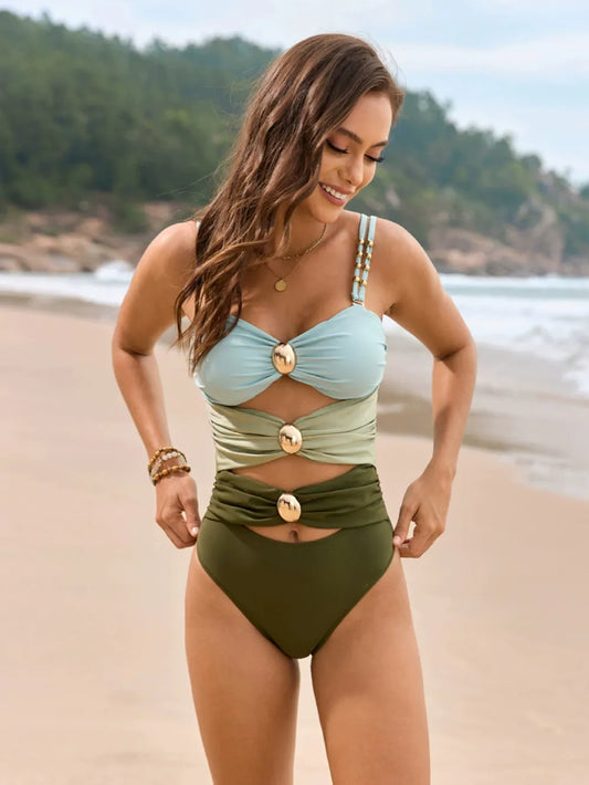 Color Block Sweetheart Neck One-Piece Swimwear - Znvia