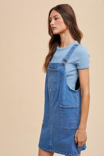 Wear Wide Strap Denim Overall Dress with Pockets - Znvia