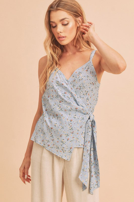 Ditsy Floral Surplice Adjustable Straps Cami - Znvia