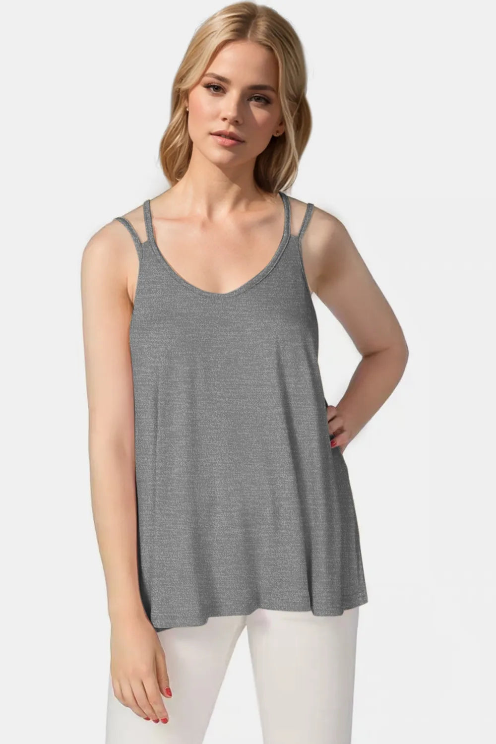 Bamboo Scoop Neck Double Spaghetti Straps Cami - Znvia