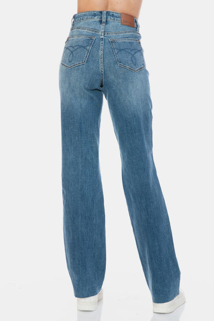 Blue Full Size Tummy Control Cut Raw Hem Straight Jeans – Chic Style Meets All-Day Comfort - Znvia