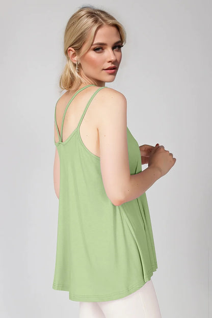 Bamboo Scoop Neck Double Spaghetti Straps Cami - Znvia