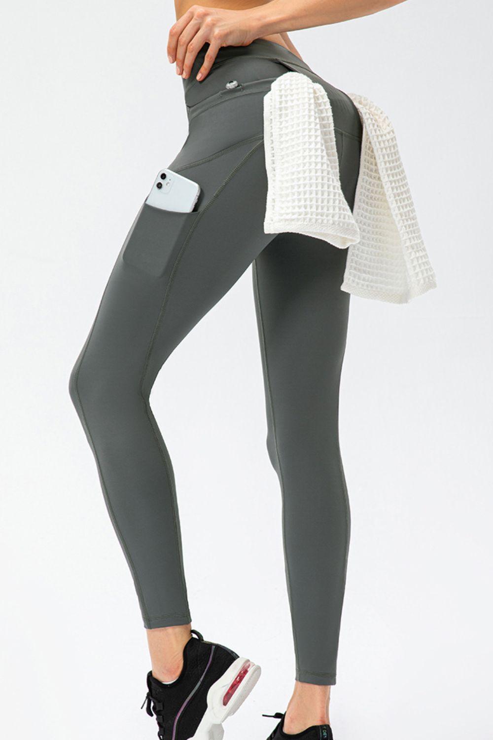 Full Size Slim Fit High Waist Long Sports Pants with Pockets - Znvia