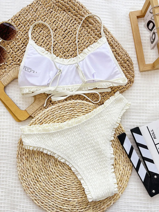 Frill Textured Spaghetti Strap Two-Piece Swim Set Style - Znvia