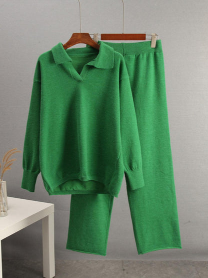 Johnny Collar Long Sleeve Top and Pants Sweater Set – Effortless Style and Comfort - Znvia