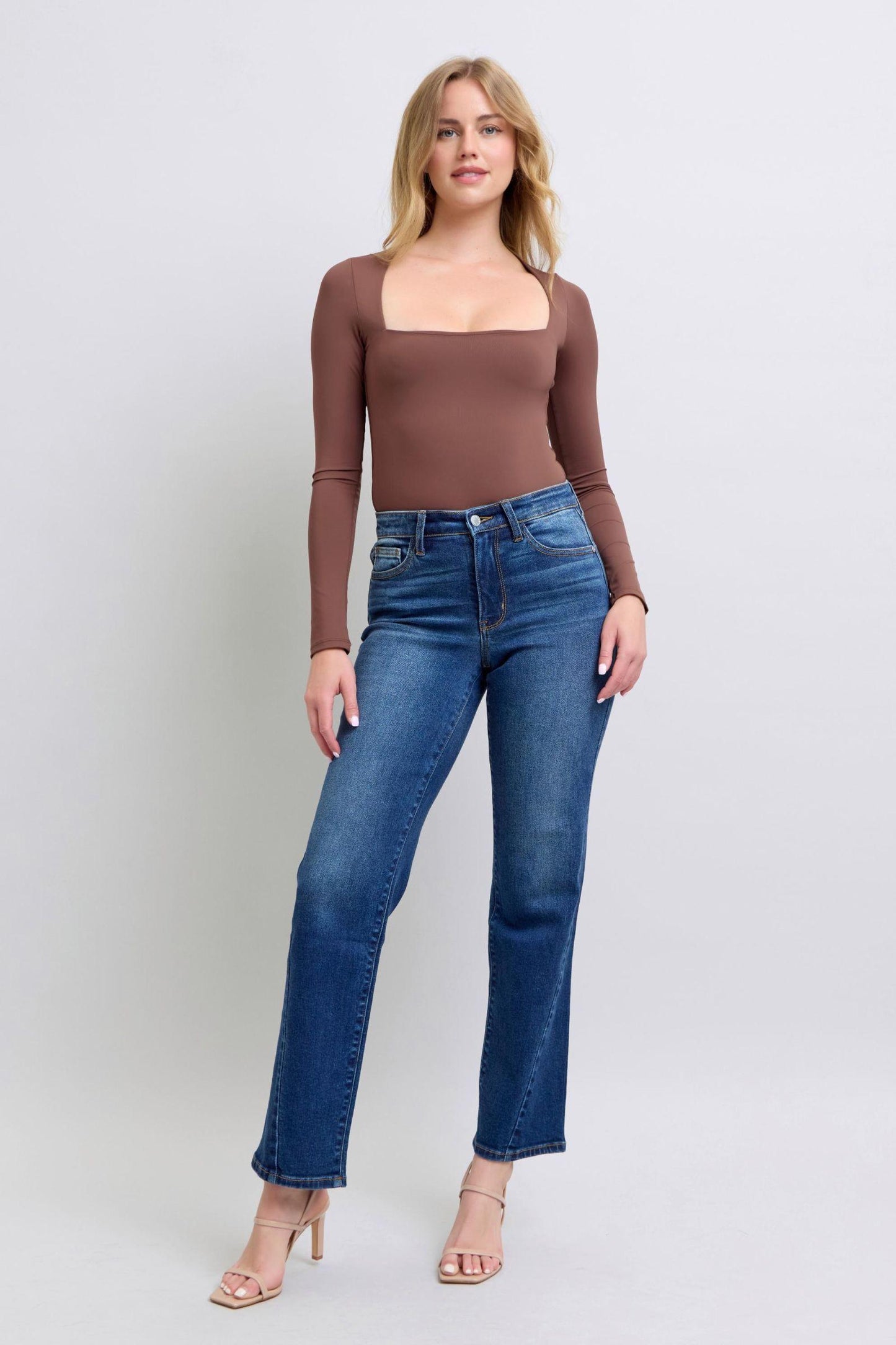 Full Size Side Seam Detail Straight Jeans with Pockets - Znvia