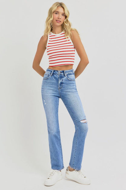 Full Size Distressed High-Rise Ankle Straight Jeans - Znvia