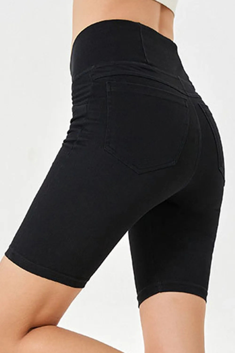 Asymmetrical Waist Denim Shorts with Pockets - Znvia