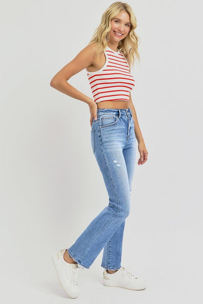 Full Size Distressed High-Rise Ankle Straight Jeans - Znvia