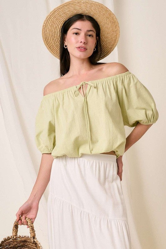 Linen Two-Way Short Sleeve Crop Blouse - Znvia