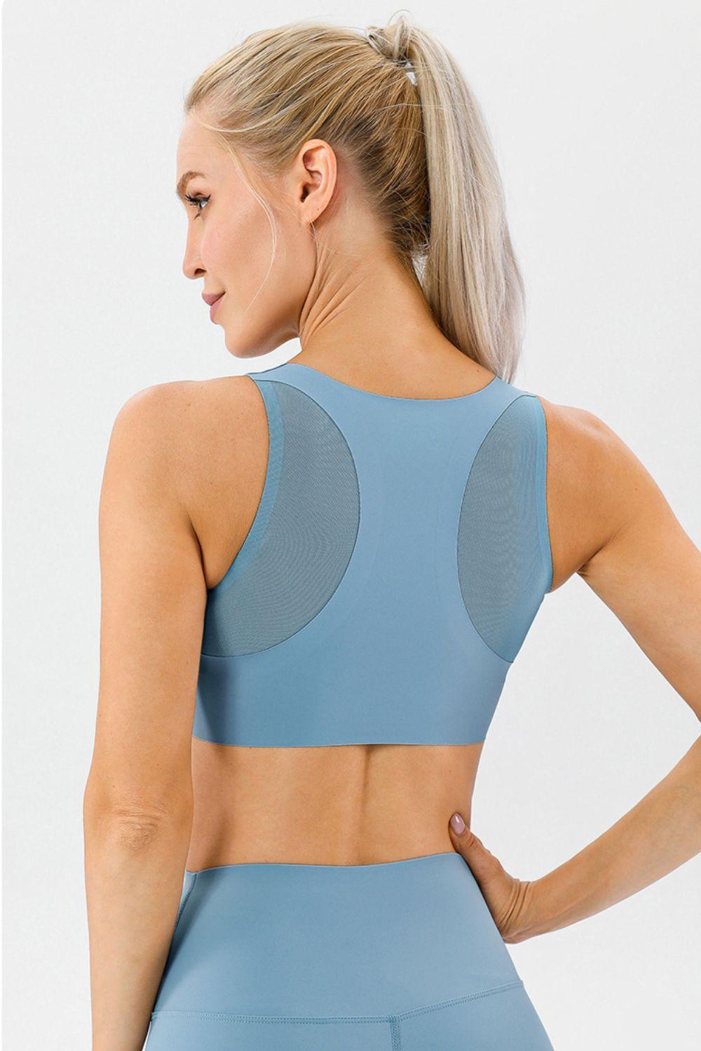 Round Neck Wide Strap Active Bra - Znvia