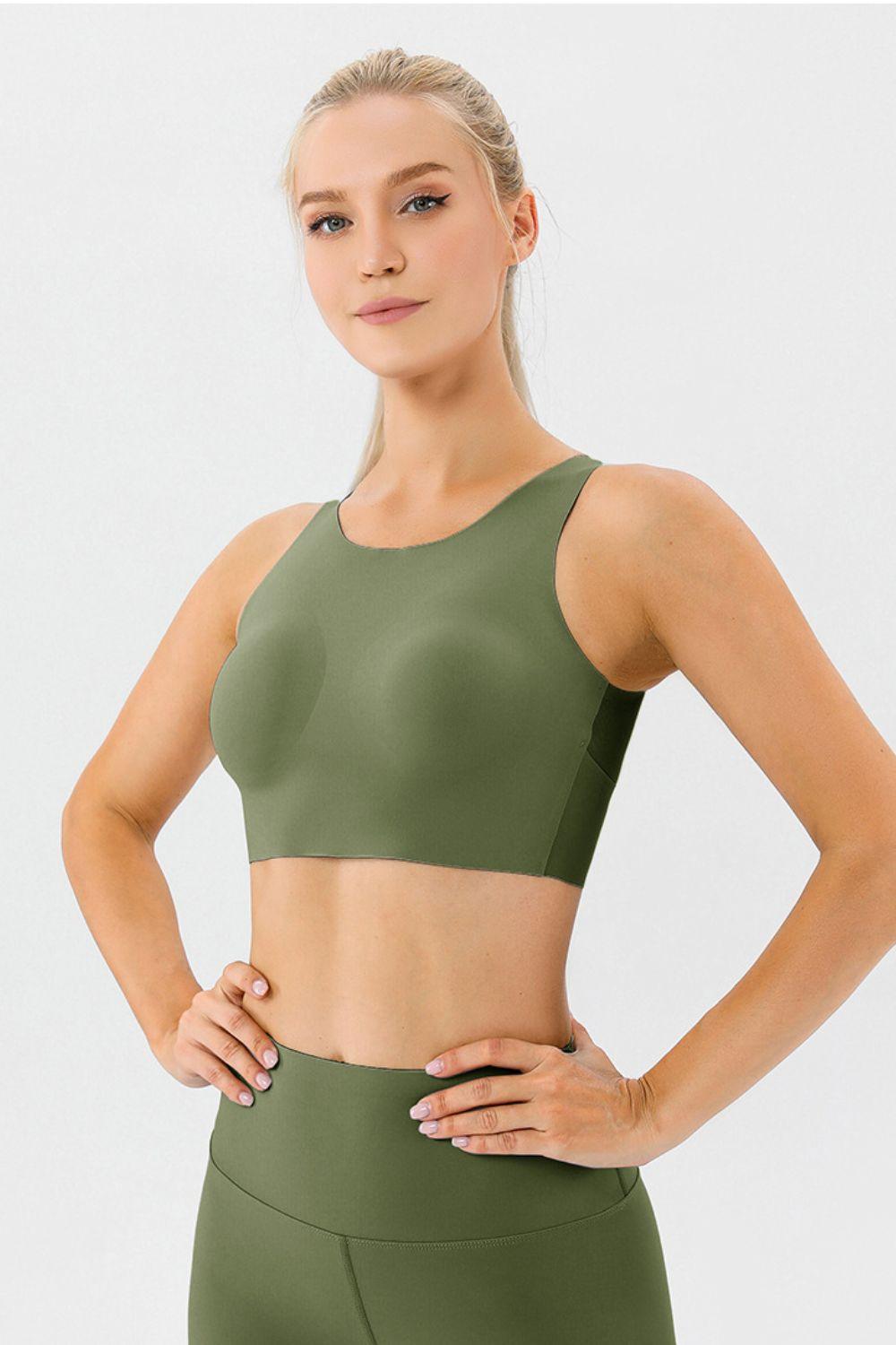Round Neck Wide Strap Active Bra - Znvia
