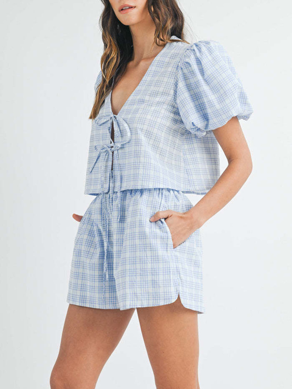 V-Neck Puff Sleeve Top and Shorts Set – Own Your Way - Znvia