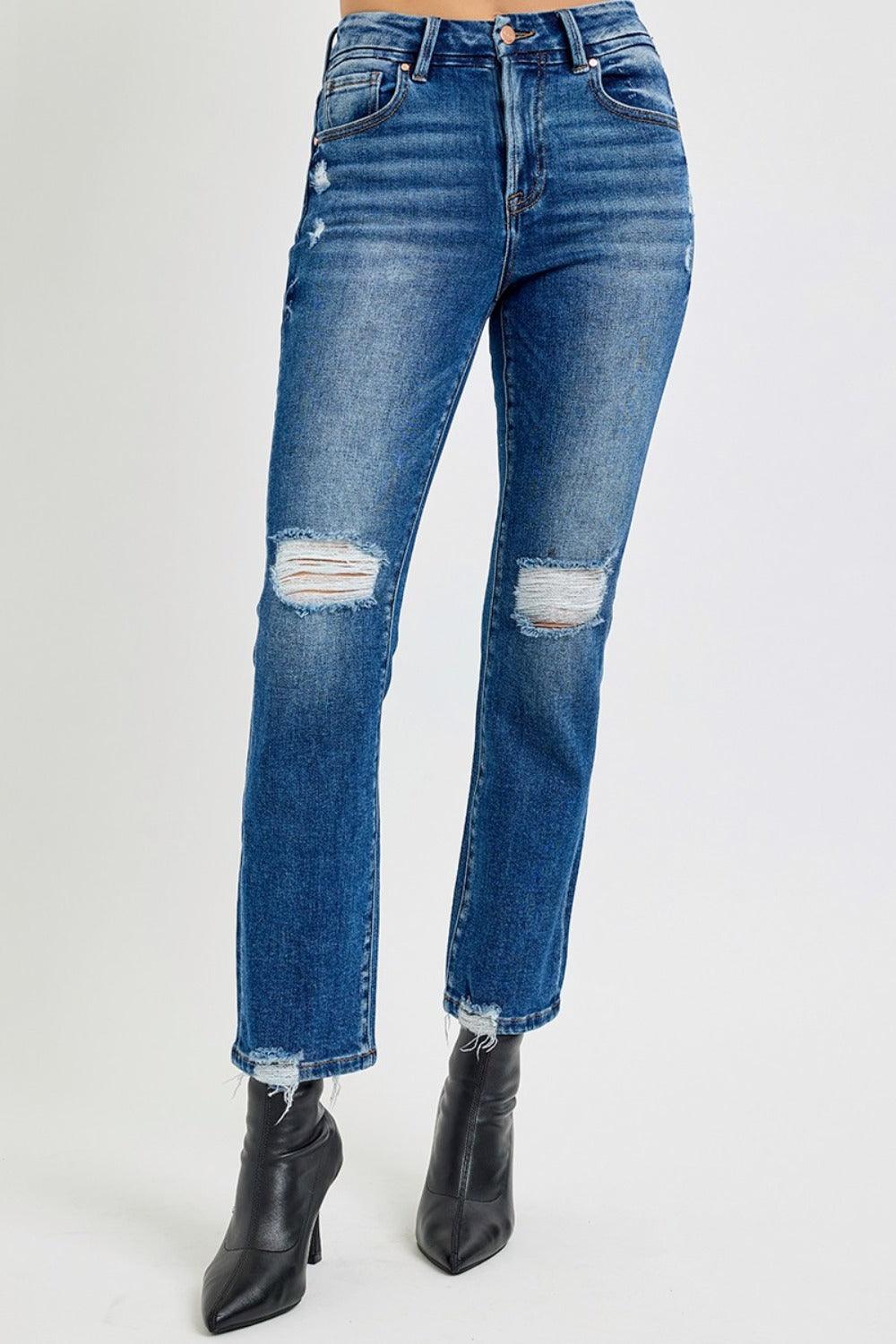 Full Size High Rise Distressed Crop Straight Jeans – Effortless Style with a Trendy Edge - Znvia