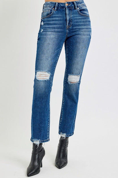 Full Size High Rise Distressed Crop Straight Jeans – Effortless Style with a Trendy Edge - Znvia