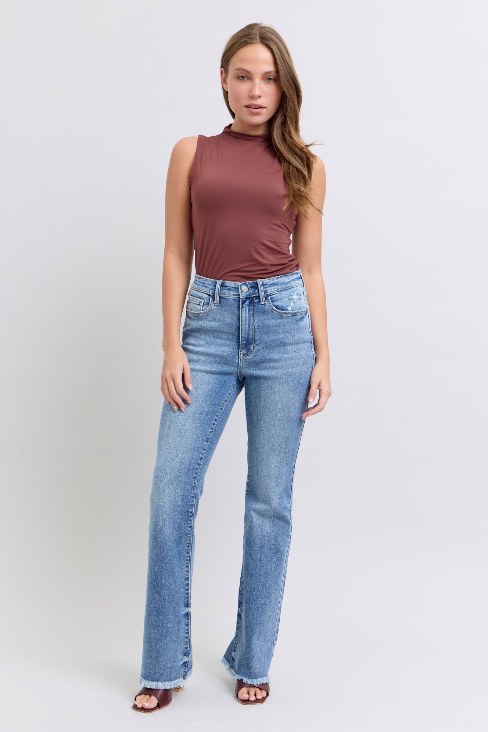 Full Size Raw Hem High Rise Bootcut Jeans – Trendy, Flattering, and Uniquely Chic - Znvia
