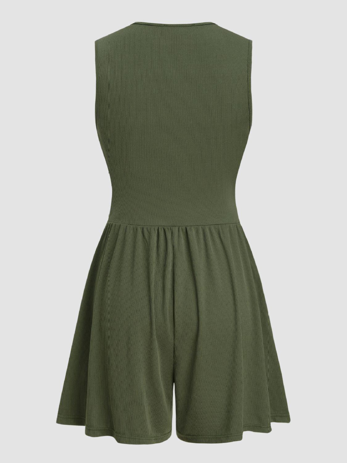 Ruched Plunge Sleeveless Romper - Znvia
