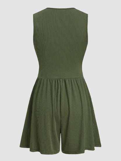 Ruched Plunge Sleeveless Romper - Znvia