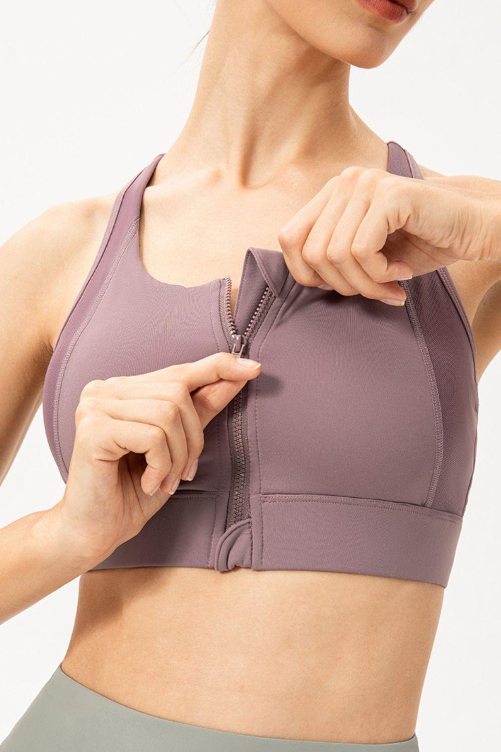 Zip-Up Round Neck Sports Bra – Maximum Support, Comfort & Style - Znvia