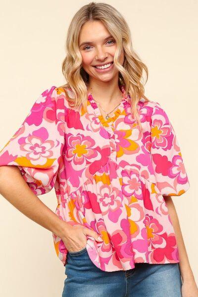 Full Size Frill Floral Puff Sleeve Blouse – Elegant, Feminine & Effortlessly Stylish - Znvia