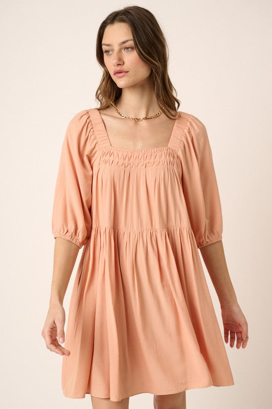 Pintuck Detail Tie Back Mini Dress - Znvia