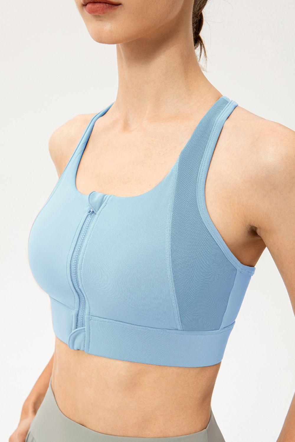 Zip-Up Round Neck Sports Bra – Maximum Support, Comfort & Style - Znvia